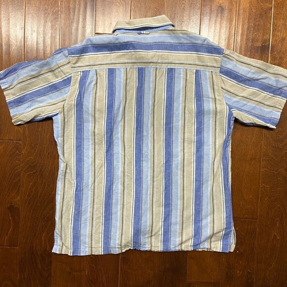 Weekender Vintage Linen Blend Striped Blue Tan Button Down Shirt Men's Size XXL - Picture 4 of 7
